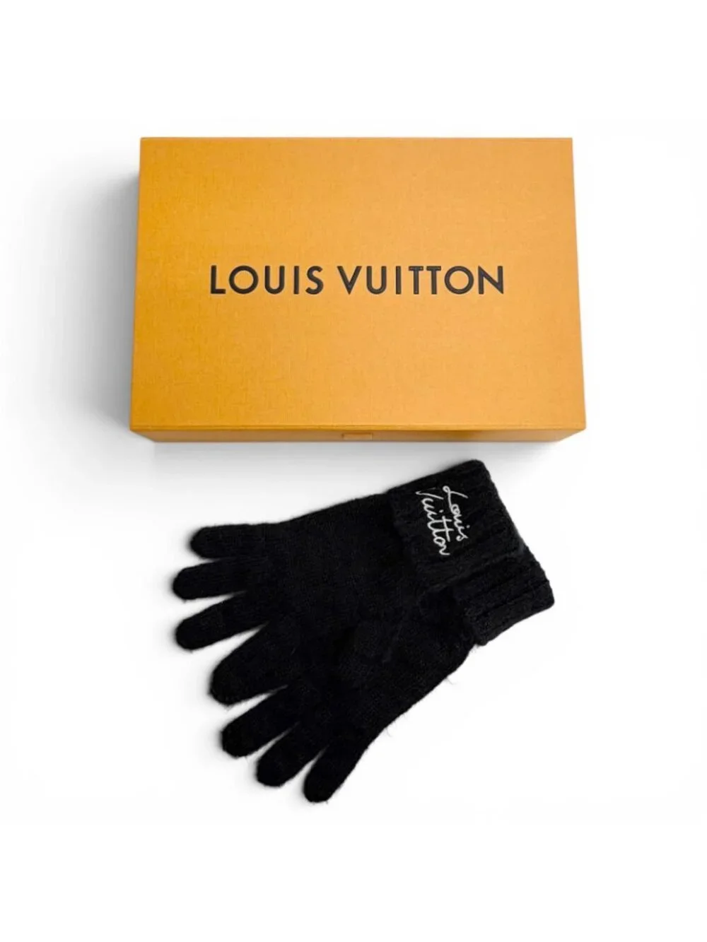 Louis Vuitton Gloves LV Script Mohair Wool Logo Embroidery Knit Black